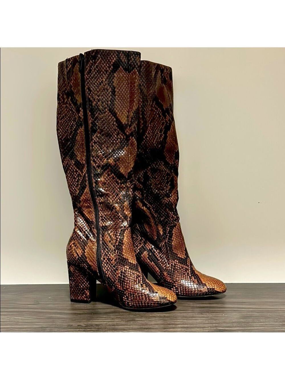Snakeskin Pattern Knee-High Boots